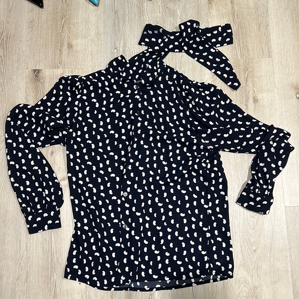 Navy blue tie neck blouse